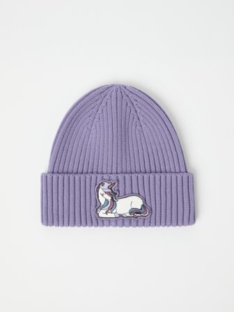 Polarn O. Pyret - ribbed beanie with appliqué - 48|50 - Childrenswear - purple