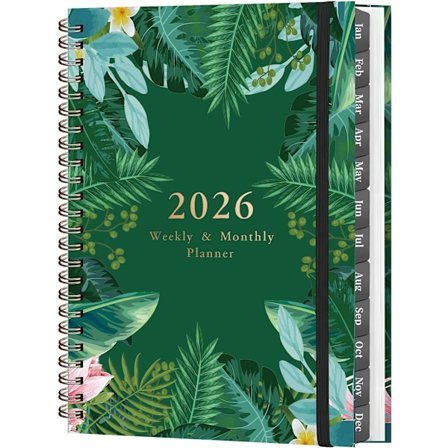 2026 Planlegger - A5 Ukentlig og Månedlig Planlegger, 2026 Kalenderplanlegger, med 12 månedlige faner og innerlomme (Gressgrønn)