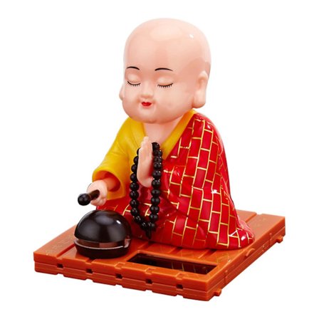 Soldrevet dansende buddhistisk munk svingende animeret bobble danser legetøj, bil instrumentbræt buddhistisk munk figur ornament (rød)