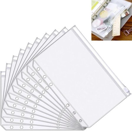 Supertilbud til lav pris! A5-lommer med 6 huller, gennemsigtige plastlommer med lynlås, vandtætte mapper, løsbladsposer (20 stk.) - Glad