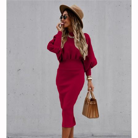 Höst Plus Size Klänning Lång Lantern Sleeve Dam High Waist Sol