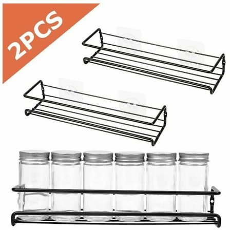 Krydderihylde 2-pak Metal Krydderihylde, Vægmonteret Krydderihylde, Selvklæbende Krydderihylde i Rustfrit Stål, med Skruer, til Køkken, Badeværelse, 