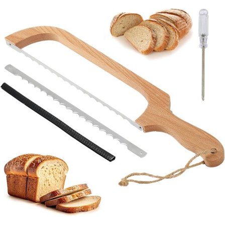 Brødskærer til hjemmebagt brød, 16" træbuekniv med takker, Premium rustfrit stål takket surdejskniv til bagels og baguettes
