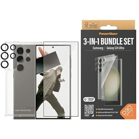 PanzerGlass Bundle 3in1 gennemsigtigt etui + film + kamerabeskyttelse til Samsung Galaxy S24 Ultra