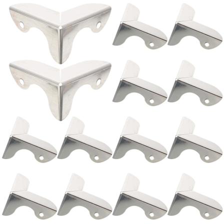 16 stk Metallhjørnebeskyttere Hjørnebeskyttere Trekassebeskytter Bokshjørnebrakett Sikkerhetshjørnebeskytter Silver 4.5X4.5cm