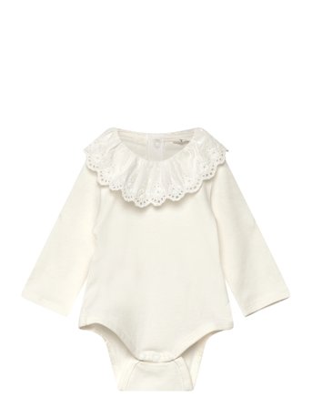 Mango Cotton Bodysuit With Babydoll Neckline - Cream - 1-3M