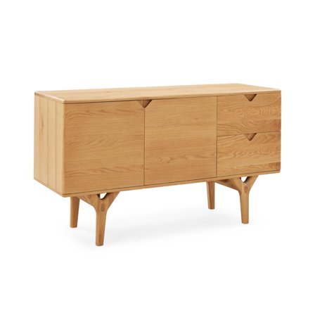 Roots Sideboard, 132x75cm, Natur Eiche, schlichtes zeitloses Design, topmodernes Aufbewahrungsmöbel mit dreieckigen Griffen und Stauraum.