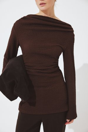 NA-KD Strukturerad långärmad topp med drapering - Set - Brun - L