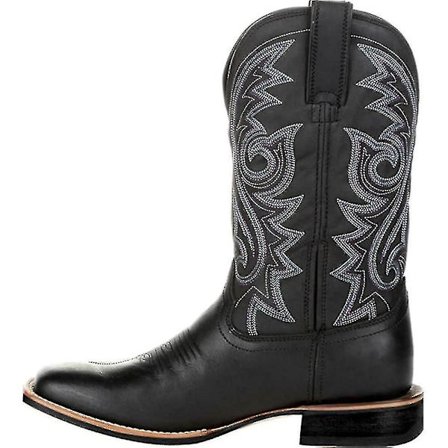 Cowboy Boots Män Wide Classic Vintage Mid Calf Western Boots Broderi Spetsig Tå Block Heel Slip-on Unisex