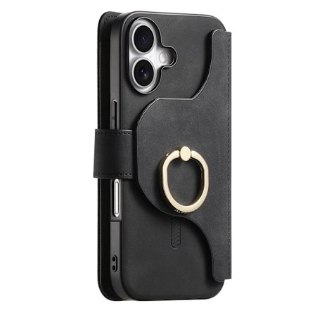 iPhone 16 Wallet Case med Ring & Stander, Magnetisk Flip Cover