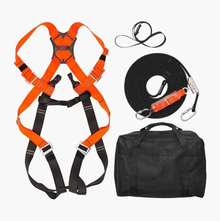 Biltema - Fallsikringspakke - Godkjent Tak-Arbeidssikkerhet med Fallsikringssele, 15m Flettet Line, Forankringsslynge, Karabinkrok og 