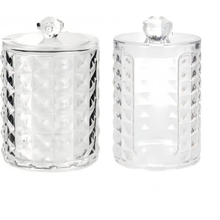 ING 2 bomullspinneholder, bomullspute dispenser laget av miljøvennlig PET, gjennomsiktig oppbevaringsboks med diamantmønster for bomullsputer