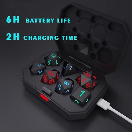 7 stk. Elektroniske Terninger USB Opladbar Lysende Glød Dnd Rpg