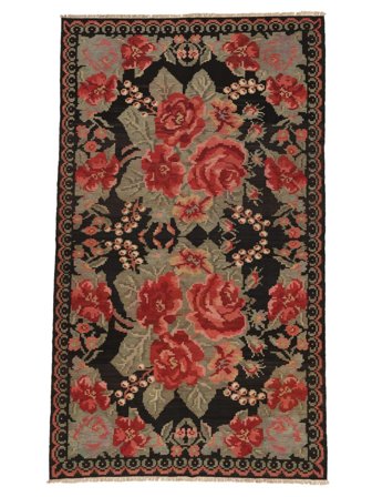 Ruční Tkaní Rose Kelim Moldavia Koberec 192X327 Vlněný Černá/Tmavě Červená