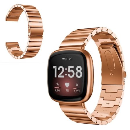 rostfritt stål single row klockarmband för Fitbit Versa 3 - rosa guld