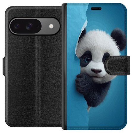Kompatibelt Lommeboketui til Google Google Pixel 9 Søt panda som ser ut gjennom papir i en myk 3D-illustrasjon