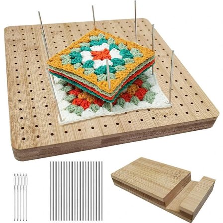 Firkantet Blokbræt, Hækletilbehør, Hæklenålshulsbræt i Træ, Blokbræt til Bedstemorfirkanter
