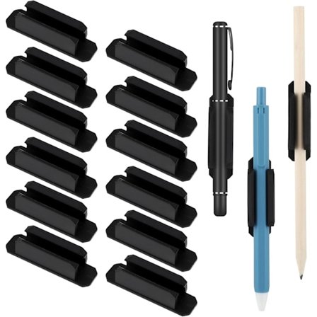 12 stk. Selvklebende Blyant- og Penneholdere, Silikon Penneholder for Skrivebord, Vegg, Markørklips, Blyant Holder med Selvklebende Klistremerker for 