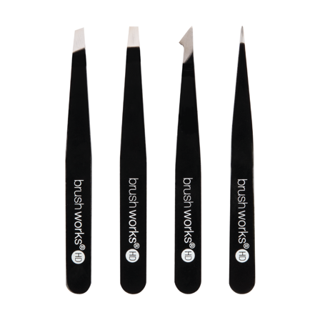 Brushworks HD 4 Piece Combination Tweezer Set, Svart, 4 stk.