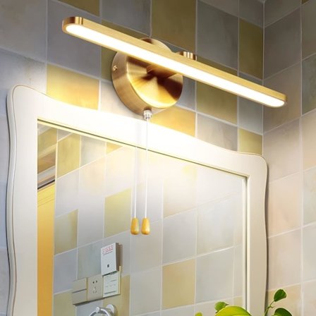 [NT] LED-væglampe til badeværelse 12W Aluminium 40CM til hotelrestaurant Væglamper, Badeværelsesspejllamper med trækafbryder (poleret messing)