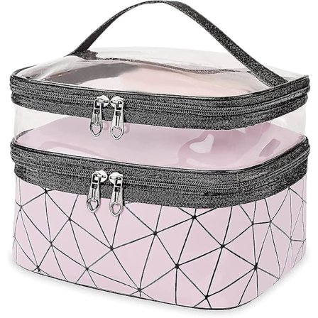 Toilettaske, dobbeltlags makeup taske, vandtæt rejse makeup taske med lynlåse, stor