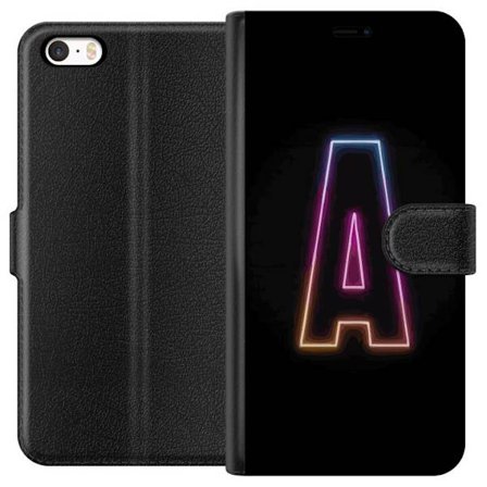Kompatibel Tegnebogsetui til Apple Apple iPhone 5s Minimalistisk neonbogstav A i regnbuefarvet lys mod sort baggrund i moderne typografisk stil