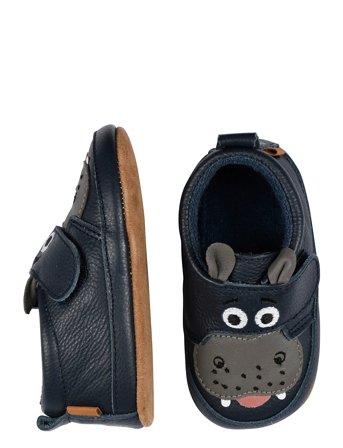 Melton Hippo Leather Slippers - Navy - 20/21