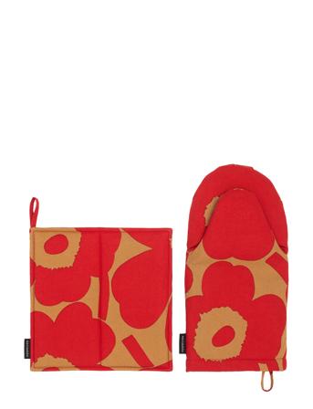 P.unikko Kitchen Textile Set Home Textiles Kitchen Textiles Oven Mitts & Gloves Rød Marimekko Home*Betinget Tilbud