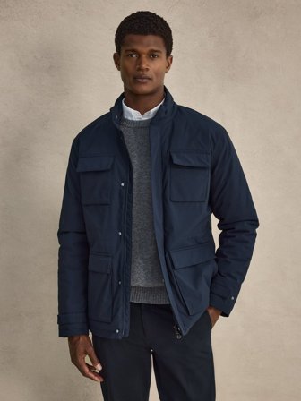 John Henric Men's Navy Blue Padded Field Jacket Size L