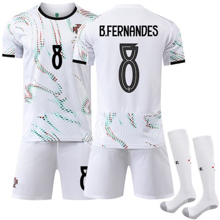 25-26 Portugal bortaställ vit fotbollsuniform set Nr. 7 Ronaldo Nr. 10 B Silva tröja 8 B Fee 11 Phillips Storlek 8 med strumpor
