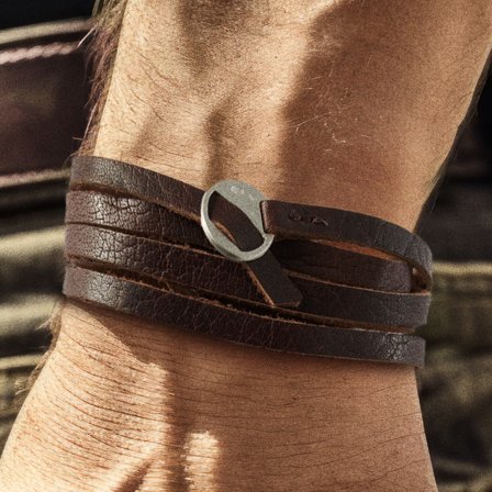 Gladius | Pulsera envolvente de cuero de búfalo de grano completo marrón para hombres - Pulseras de cuero