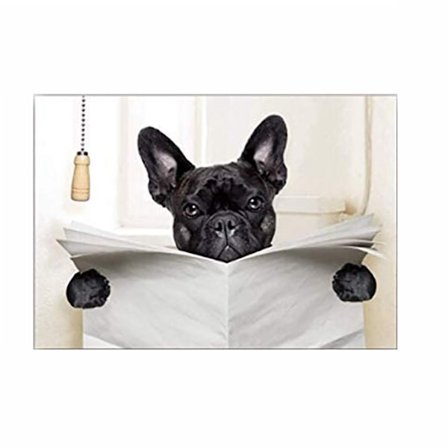 Hauska koira lukee sanomalehteä kangastaulu kodin olohuoneen kylpyhuoneen sisustukseen