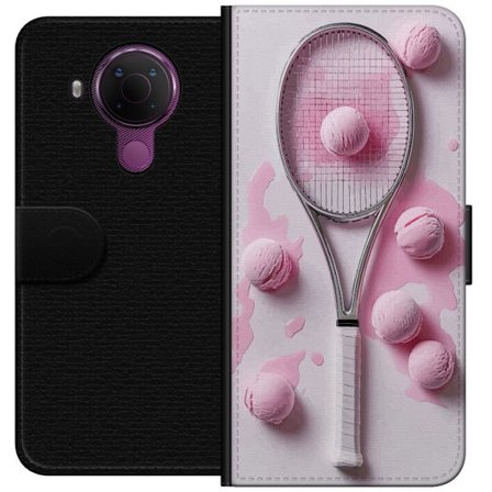 Kompatibel Tegnebogsetui til Nokia Nokia 5.4 Rosa glaskugler og tennisketsjer i et kreativt stillbillede med legende popfølelse og moderne design, de