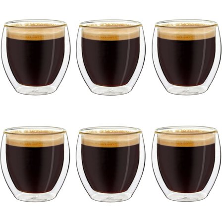 Dobbeltveggede espressoglass, sett med 6 100 ml, mokkakopper, termiske glass med flytende effekt