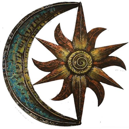 Sol og måne metallveggkunst, kreativ veggdekorasjon 30*30cm
