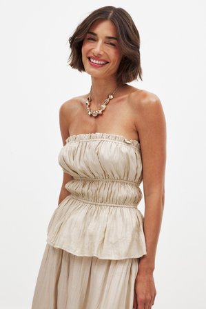 NA-KD Plisse Smock Bandeau Top - Rynkede toppe - Beige - EU 44