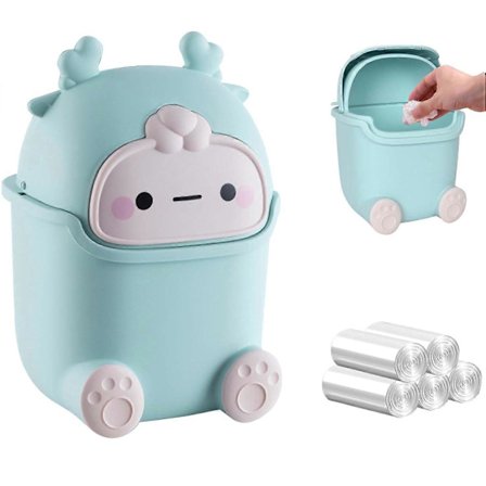 1 Mini Söt Bords Papperskorg 100 Mini Papperskorgspåsar, Mini Skrivbords Papperskorg, Bords Papperskorg med Lock, Mini Skrivbords Papperskorg