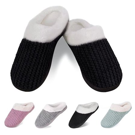 Tofflor Dam Anti-Slip Varma Memory Foam Hemskor Bekväma Bomullstofflor Hem Sovrumsskor Inomhus och Utomhus (Svart)