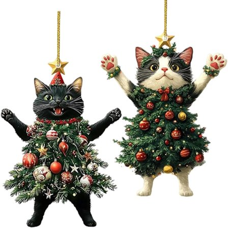 2 stk. Kat Juletræspynt, Akryl Dyrepynt Vedhæng, Sødt Kæledyr Rustik Sæsonbestemt Indretning, Julepynt