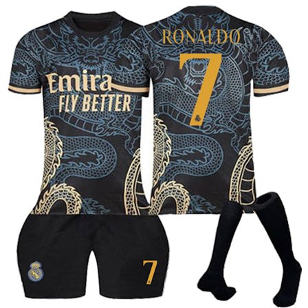 23-24 Real Madrid Dragon Black Special Edition Fodboldtrøjer Børne Fodboldsæt Nr. 7 Ronaldo Nr. 7 Ronaldo