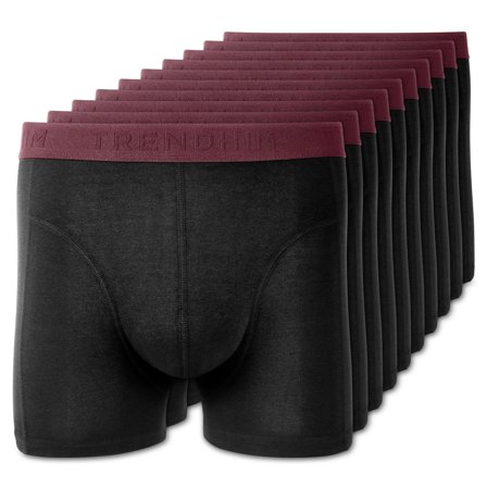 FreeFeel | Lot de 10 boxers noirs en bambou avec ceinture élastique rouge grenat pour hommes - Boxers en bambou