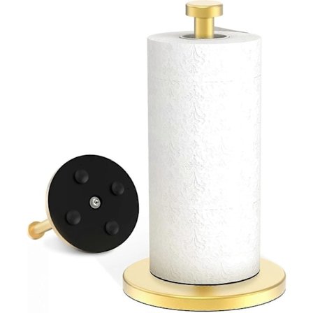 Guldfarvet Fritstående Køkkenrulleholder med Sugekopper, til Standard og Store Ruller, Velegnet til Køkken, Spisestue, Badeværelse