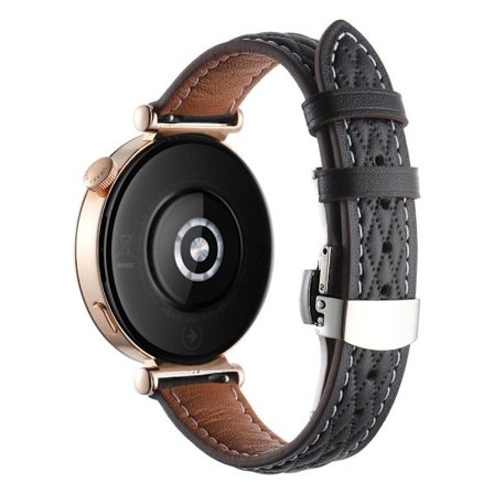 18 mm klockarmband Huawei Watch GT 5 Pro 42 mm / GT 5 41 mm / GT 4 41 mm / Garmin Venu 3S , Diamantmönstrat armband i äkta koskinn - Svart