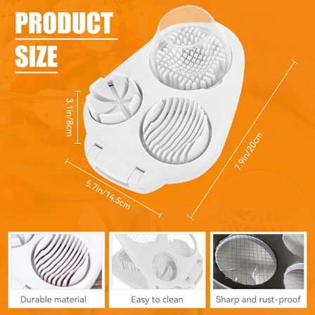 3-i-1 Æg- og Frugtskærer - Ny Rustfri Stål Dicer til Hårdkogte Æg, Jordbær, Druer & Svampe - Opvaskemaskine Sikker Multi