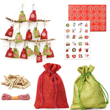 Adventskalender til at fylde, 24 adventskalendere til selv at fylde med stofposer, julekalender til at fylde stor, adventskalender til at fylde stof 