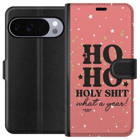 Kompatibelt Plånboksfodral till Google Google Pixel 10 Pro HO HO Holy Shit What a Year humorsitiskt rosa julmotiv med glitterstjärnor perfekt för t
