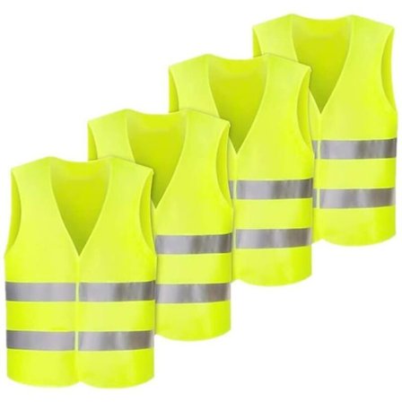 4 stk. Bil Sikkerhedsveste, 360° Refleksvest, Gule Veste, Refleksvest til Bil, Kvinder, Mænd, Voksne, til Bilister, Chauffører, Arbejdere..DEBUNS