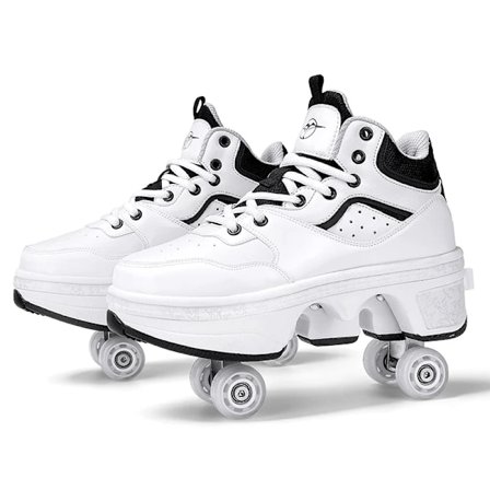 Unisex Youth Deformation Skating Shoes Four Wheels Rounds Of Roller Skate Shoes Casual Sneakers Deform Roller Shoes Sky Blu