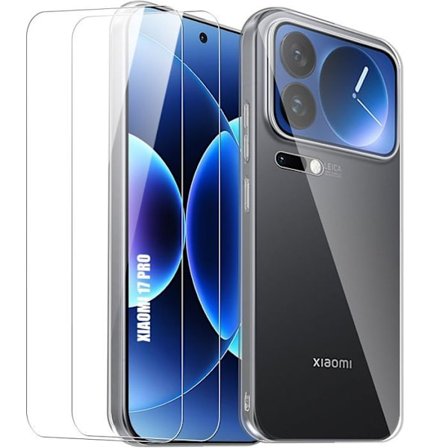 Cover til Xiaomi 17 Pro, Silikone Stødabsorberende Anti-Ridser Ultra Slim Transparent - 2 Tempered Glass