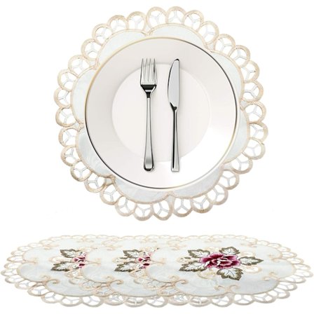 Stof, Bomulds Dug 4 stk Runde Håndlavede Broderet Dug, ZQKLA